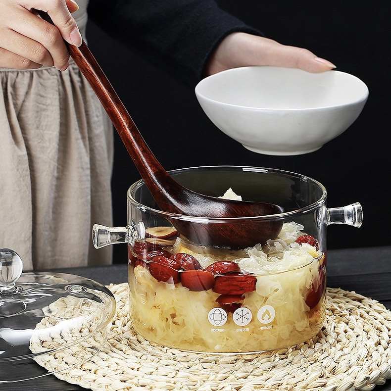 双耳透明玻璃锅高硼硅耐高温可明火电陶炉加热煮牛奶泡面锅子1.6