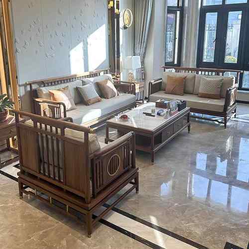 新中式实木沙发组合轻奢现代中式沙发客厅大户型黑胡桃木家具