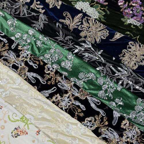 现绣货丝绒花面料重工珠管丝绒整合晶片盘新式马甲套中装带服装布