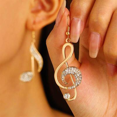 Elegant temperament zircon note earrings asymmetric fashion
