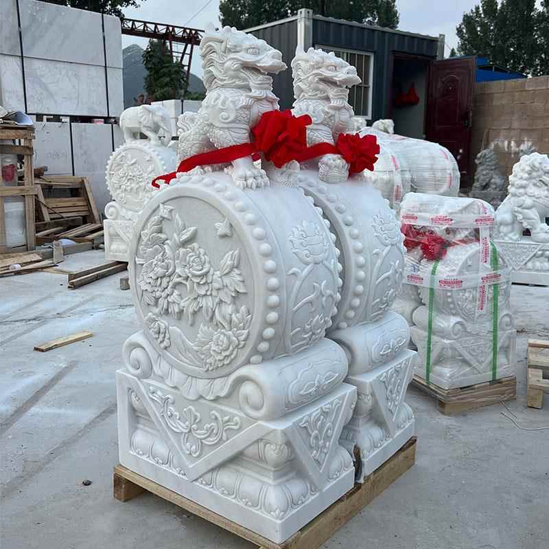 石雕门墩抱鼓石一对汉白玉麒麟门鼓大象貔貅庭院大门两侧石墩摆件