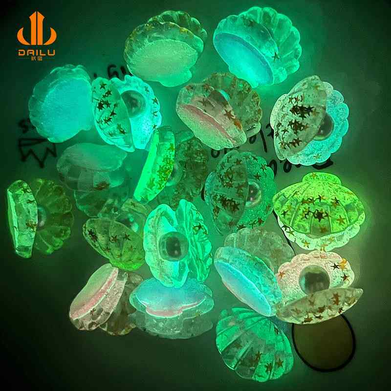 夜光立体渐变色星星亮片开口珍珠贝壳七彩贝壳奶油胶树脂饰品配件
