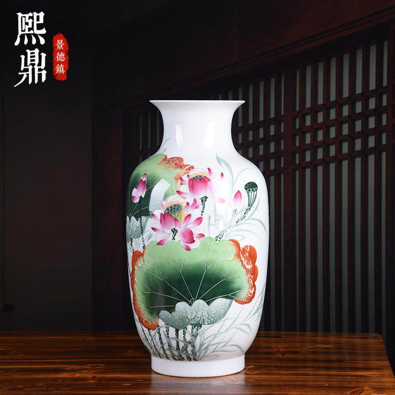 2024陶瓷花瓶名人手绘荷花大号冬瓜瓶家居陶瓷摆件工艺装饰品