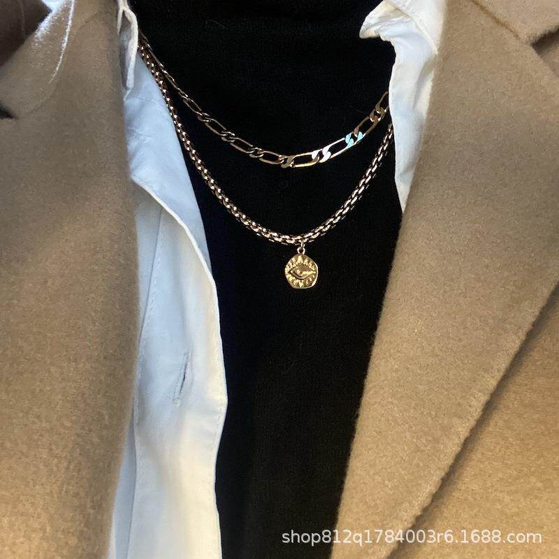 小众设计感个性双层装饰项链女潮网红酷酷的锁骨链粗链条链子配饰