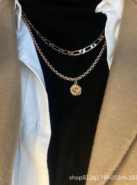 小众设计感个性双层装饰项链女潮网红酷酷的锁骨链粗链条链子配饰