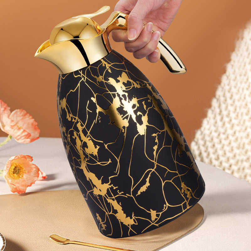 高端礼品保温壶不锈钢外壳 玻璃胆水转印花纹金色手柄1.5升保温强,餐饮具,保温壶,淘宝优惠券,粉丝福利购,淘宝优惠卷