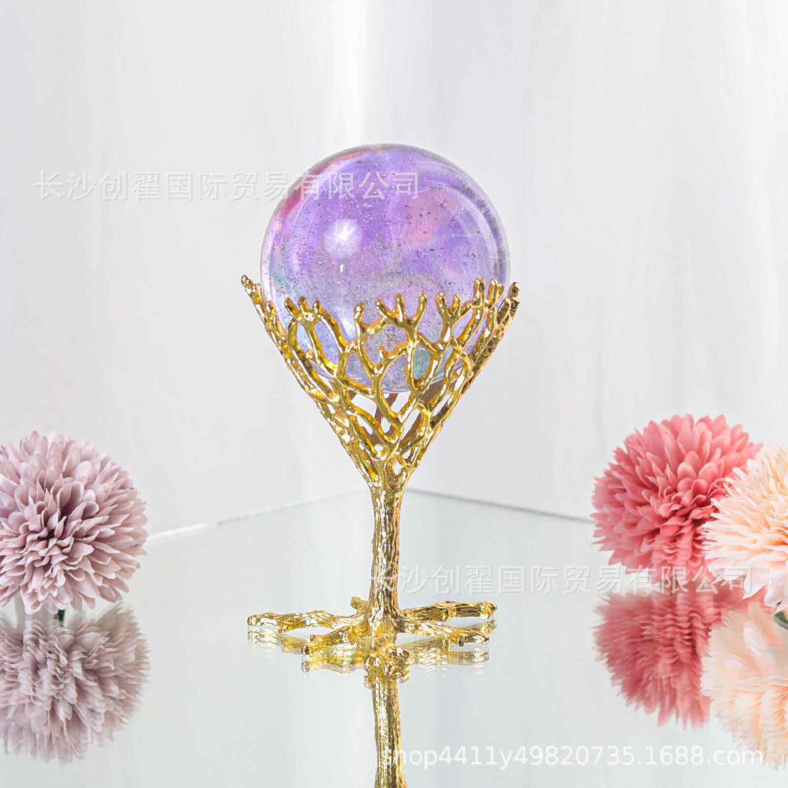 星空紫琉璃珠水晶球摆件创意发光桌面办公室装饰节假日精致礼品