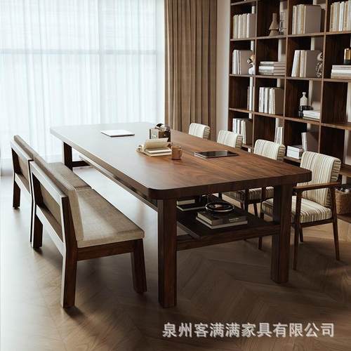 胡桃木全实木一长大餐书桌体会客厅工作台家用议办公桌UIE学习桌