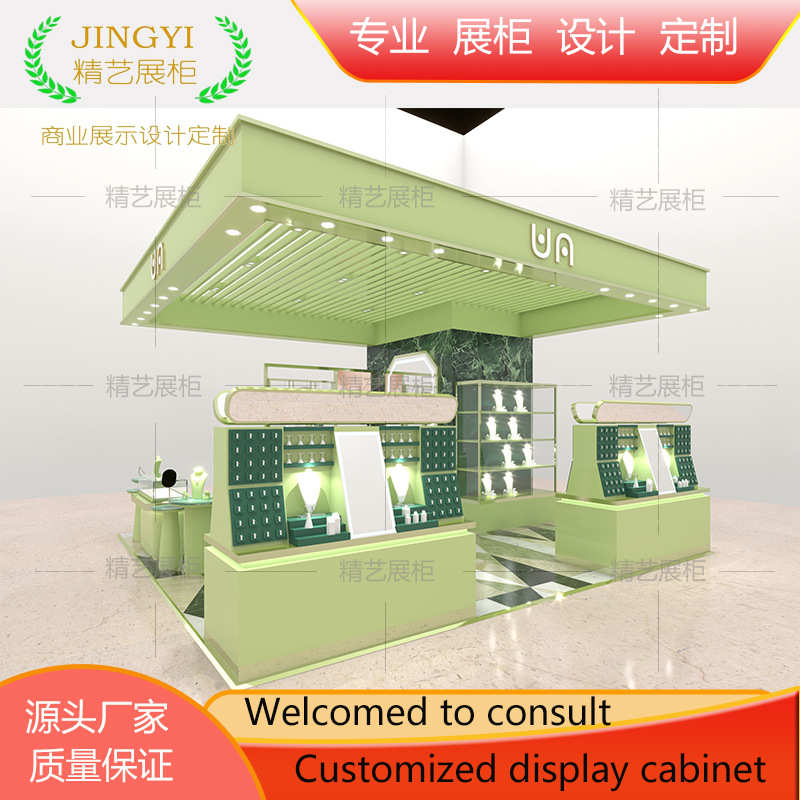 商场多径点位珠宝首饰展示柜定制银饰工匠中岛玻璃柜框架结构设计