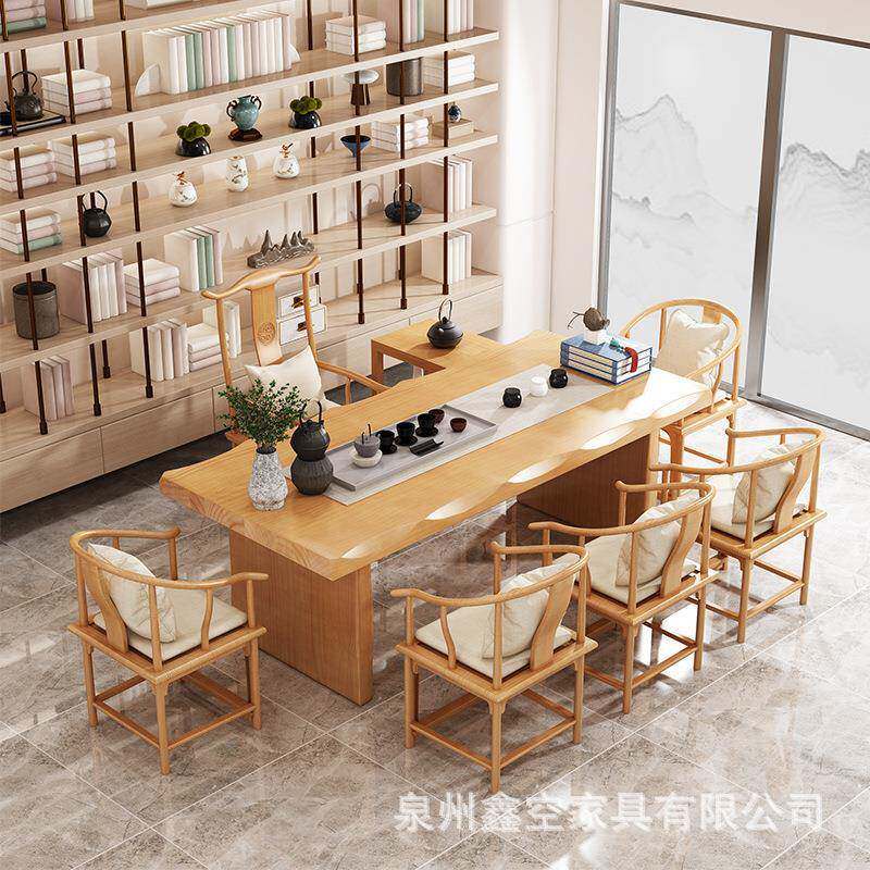 新款直销新中式客厅实木茶桌餐厅酒店洽谈泡茶桌椅组合大板家用客