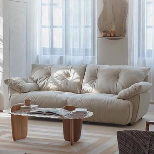 花苞沙发巴慵懒风意式 复古客厅直排沙发三人位 皮艺极简法式