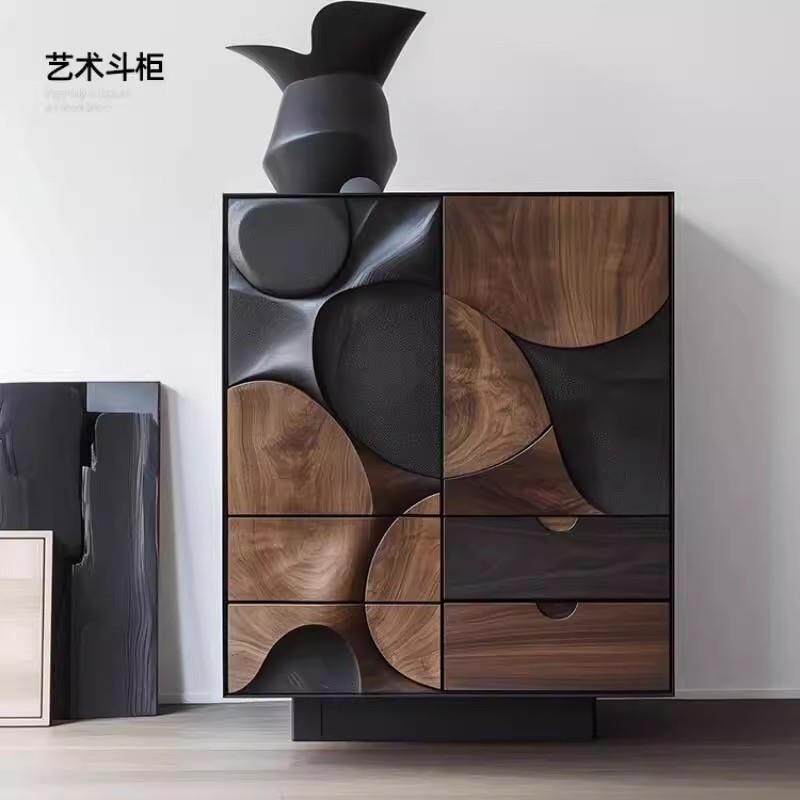 胡桃木色中古斗柜北欧烤漆玄关柜入户客厅装饰柜多功能收纳储物