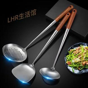 304不锈钢锅铲食品级炒菜铲子厨师专用炒勺家用木把柄炒铲