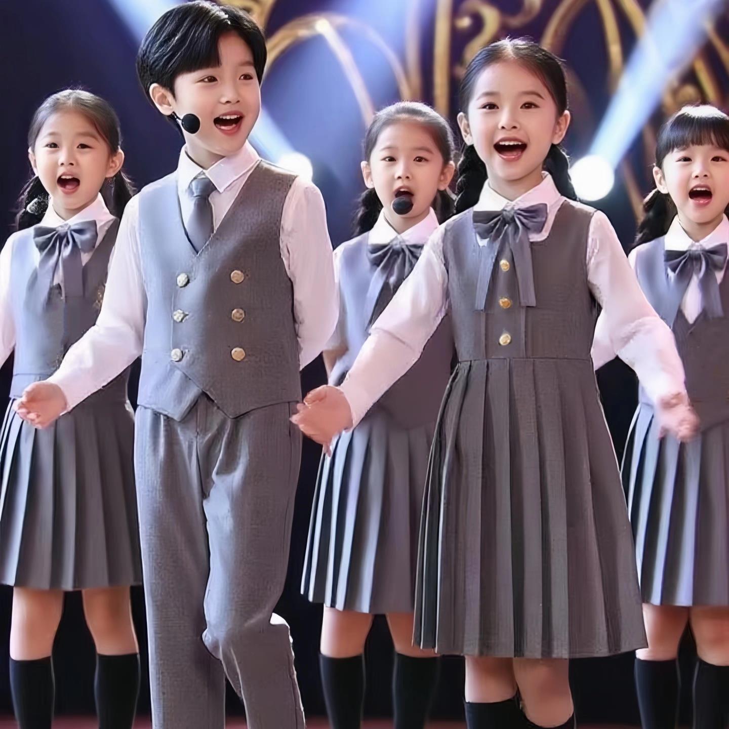 儿童合唱服演出服主持礼服男童小学生班服学院风女口才朗诵表演服