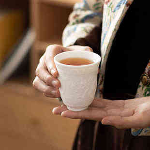 羊脂玉龙凤杯浮雕德化白瓷主人杯茶盏茶杯陶瓷杯精致茶具闻香杯