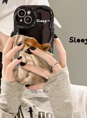 适用苹果14promax手机壳iPhone1可爱搞怪裹被猫狗15/16硅胶全包新款适用于苹果17promax手机壳iphone16巨好看