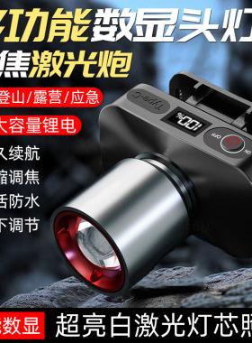 品质led强光头灯长续航锂电池头戴灯具多功能户外usb充电钓鱼头灯