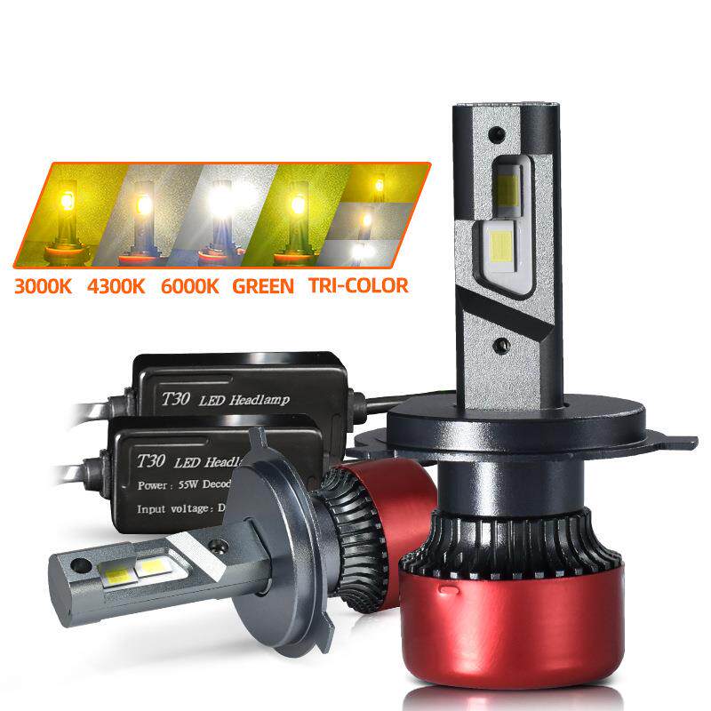 跨境新品高亮三色汽车LED前大灯青柠色H11暖白光4300K雾灯LED车灯