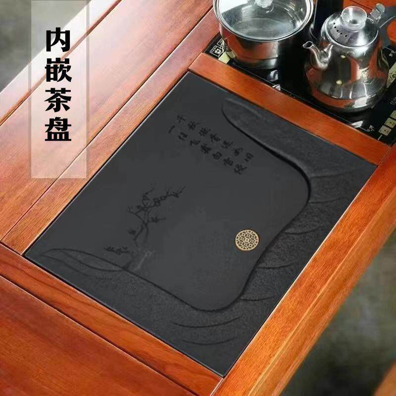 乌金石茶盘内嵌石头一体整块茶盘功夫茶具茶海单人喝茶排水小茶盘