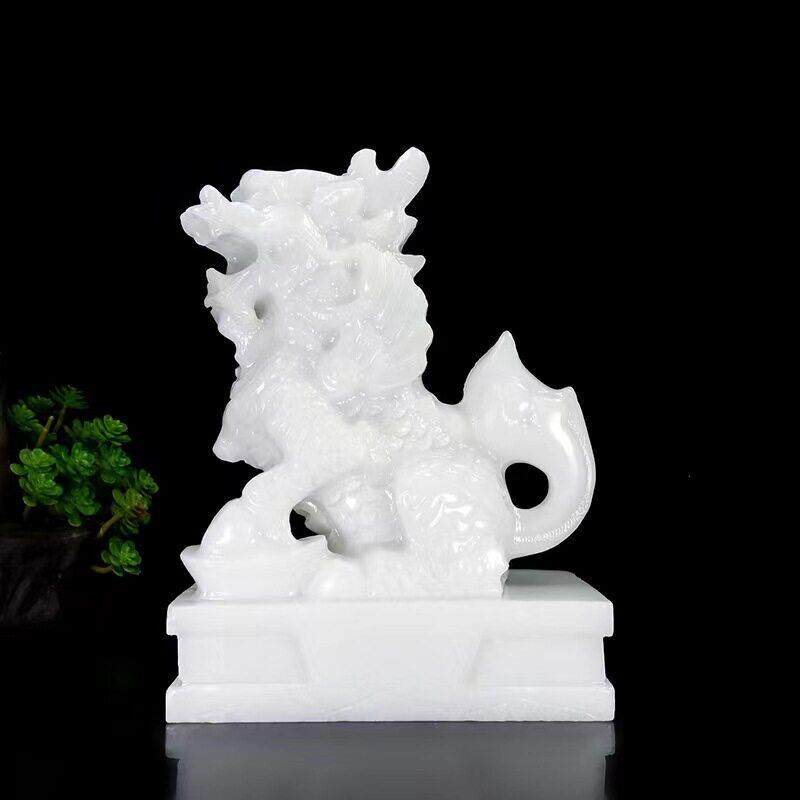 天然阿富汗白玉麒麟摆件一对客厅玄关书房家居玉石瑞兽礼品装饰品