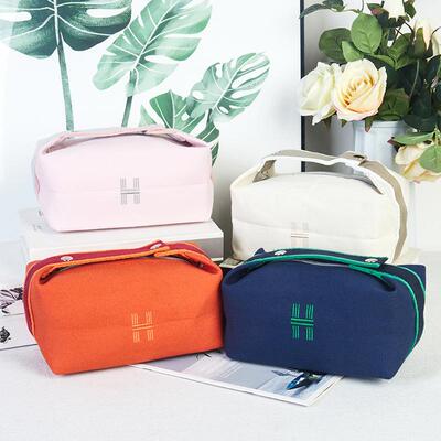 Ins-style canvas tote makeup bag, portable travel toiletry b