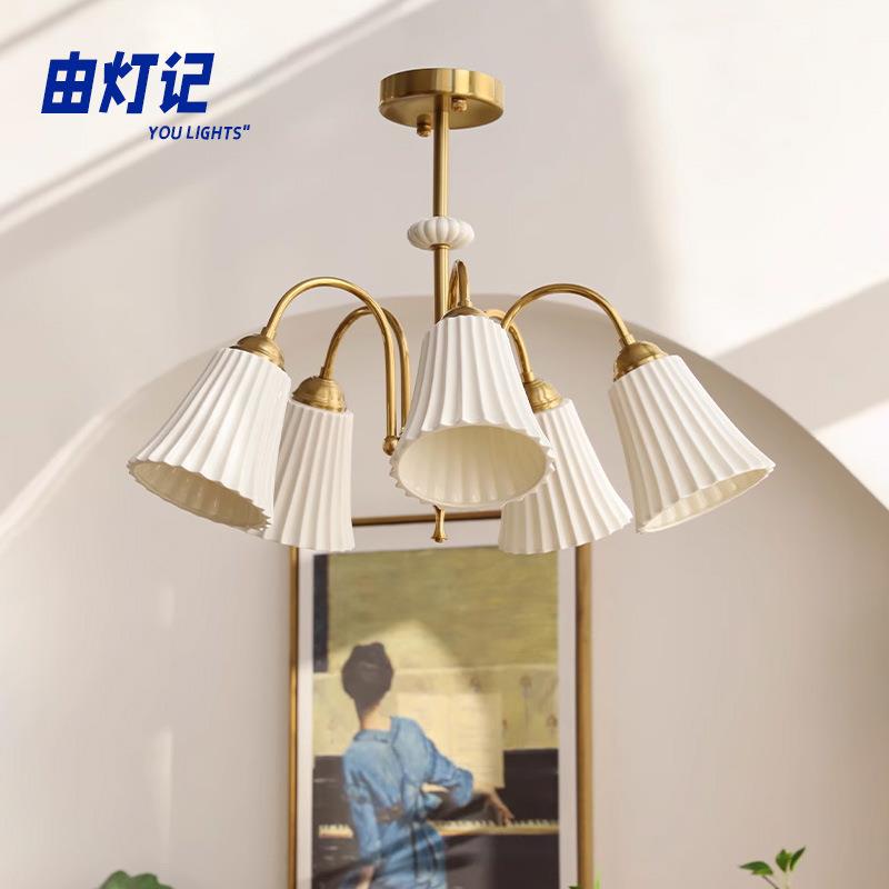 由灯记法式中古奶油风白色陶瓷全铜复古客厅餐厅卧室设计轻奢吊灯