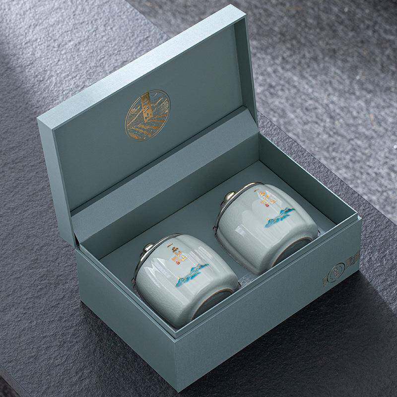 茶叶包装礼盒空新款通用半斤绿茶红茶叶罐陶瓷中号密封罐双罐包装