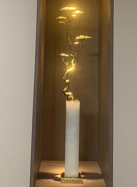 迎客松摆件客装厅玄关走轻廊壁龛奢感饰新72403100中式竖高细长艺