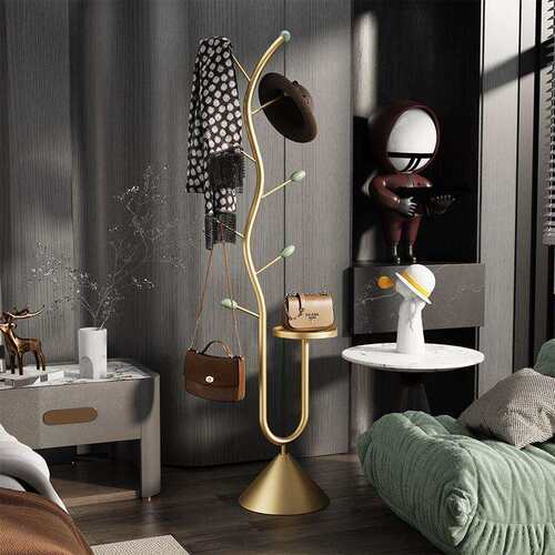 新款家用加厚衣帽架卧室客厅落地立式带托盘挂衣架意式轻奢置物