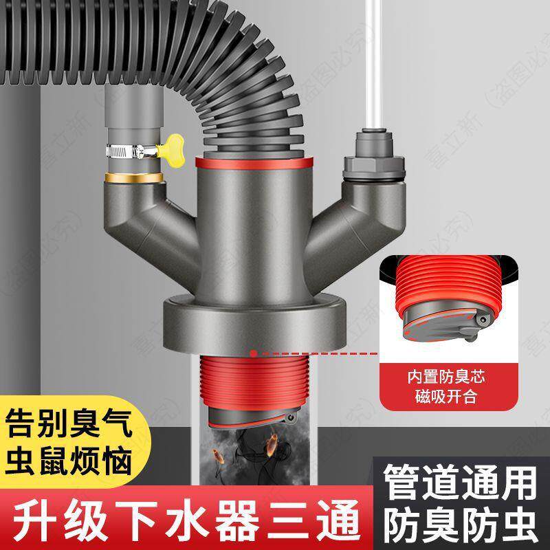厨房下水管道三通水槽洗菜盆洗碗机净水器多功能排水接头防臭神器