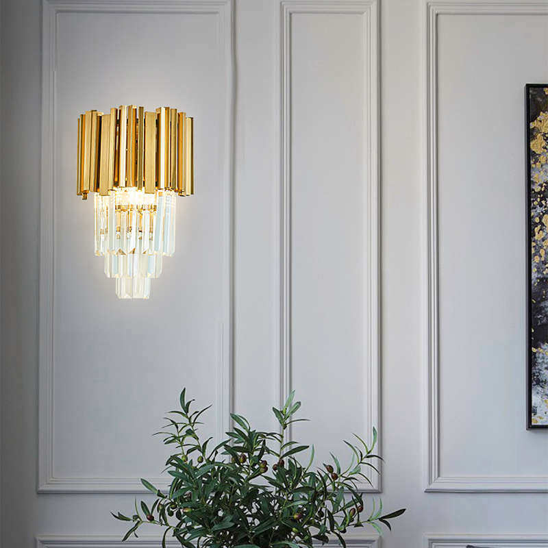 水晶壁灯轻奢客厅背景墙灯简约后现代卧室床头灯装饰灯免接线壁灯