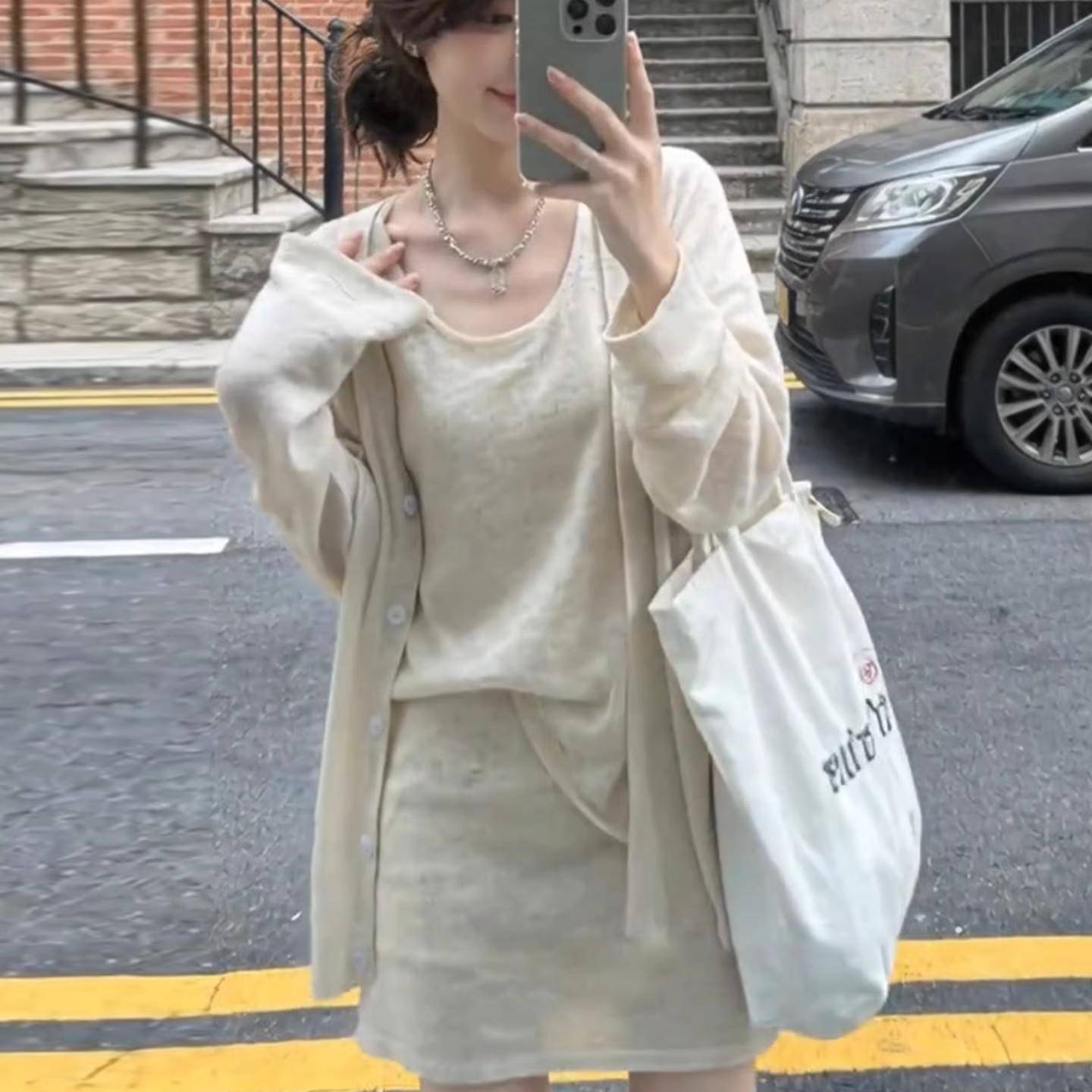 极速2026新款韩系一整套ootd穿搭连衣裙子女春季宽松休闲防晒套装