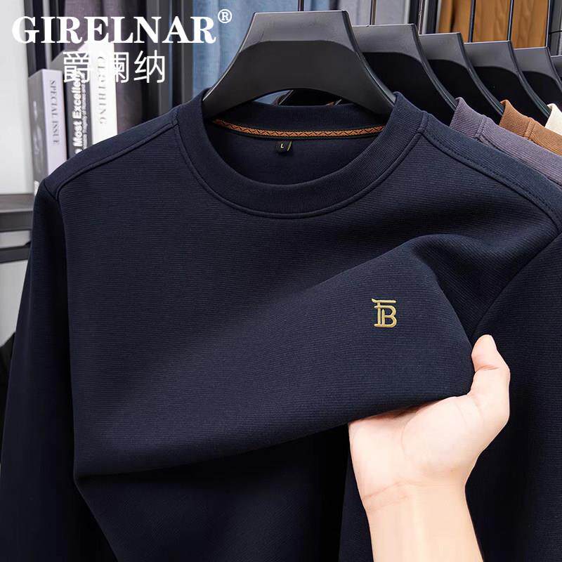 爵澜纳男士卫衣2026春季新款长袖棉t恤圆领中年t恤休闲打底衫上衣