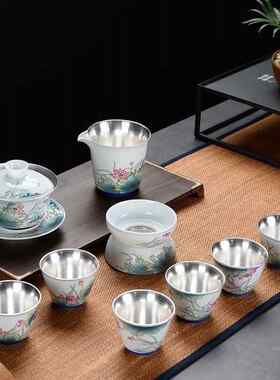 银茶具功夫茶具套装家用办公纯银99泡茶器陶瓷新年创意礼品茶具