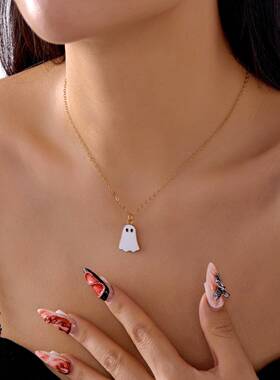 素馨跨境热销万圣节可爱幽灵吊坠项链时尚个性小众简约女士锁骨链