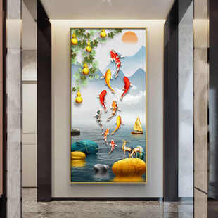 E4C入户玄关装 现代简约北欧客厅招才晶瓷 饰画走廊过道墙壁画竖版