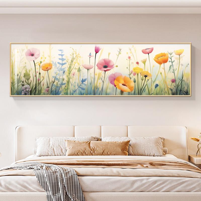 北欧风花卉治愈系客厅装饰画横幅艺术壁画温馨主卧挂画卧室床头画
