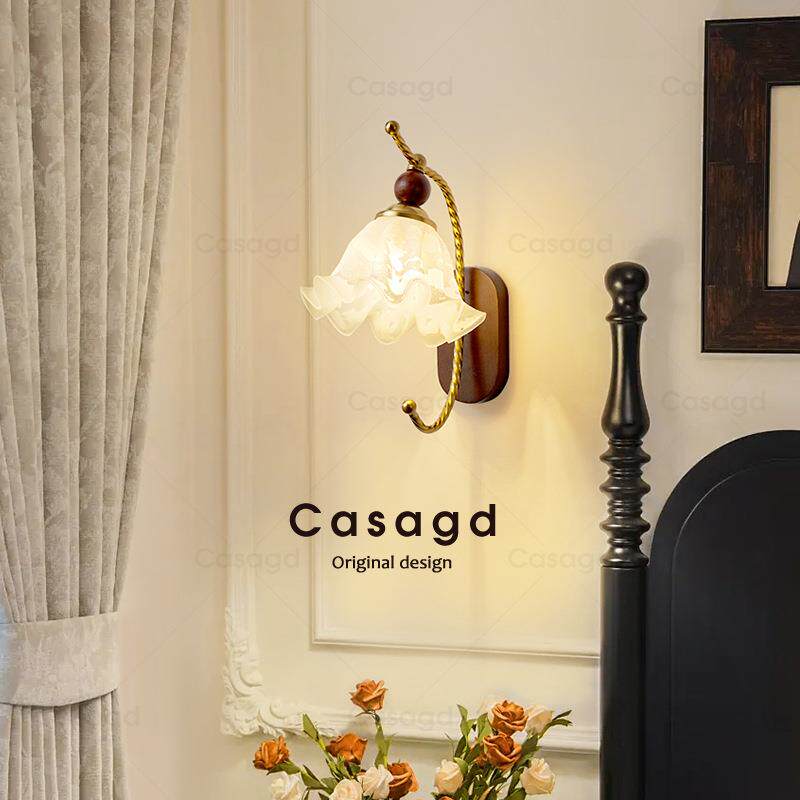 中古风客厅壁灯法式复古玻璃高级温馨卧室床头墙灯走廊过道灯具