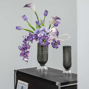 视远条纹玻璃花瓶高级感北欧风轻奢创意批发组合果盘家居装饰摆件