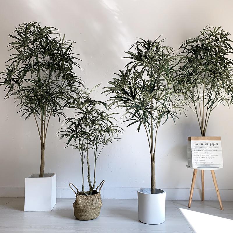 假客厅植物盆栽室内北网落地绿树孔雀大型盆景植仿真欧风红木假