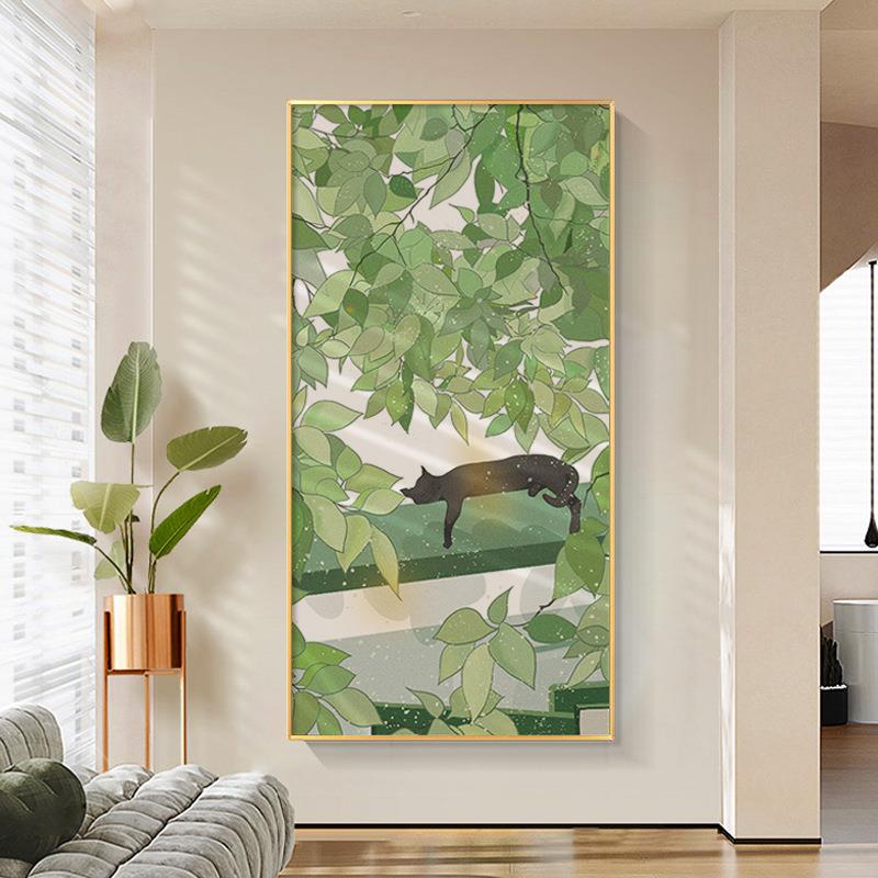 春天的喵 现代简约玄关猫咪挂画北欧客厅落地画清新风景装饰画