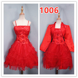 新娘秋冬红色短款礼服两件套装，结婚敬酒服年会，主持小礼服伴娘