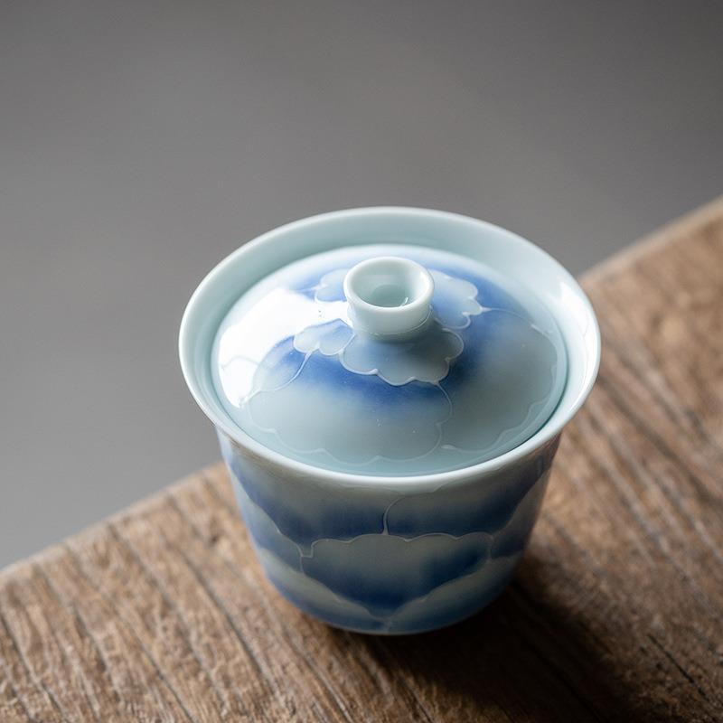 有田烧手绘粉彩花纹茶具二才盖碗茶杯功夫泡茶器手抓茶碗带盖茶盏