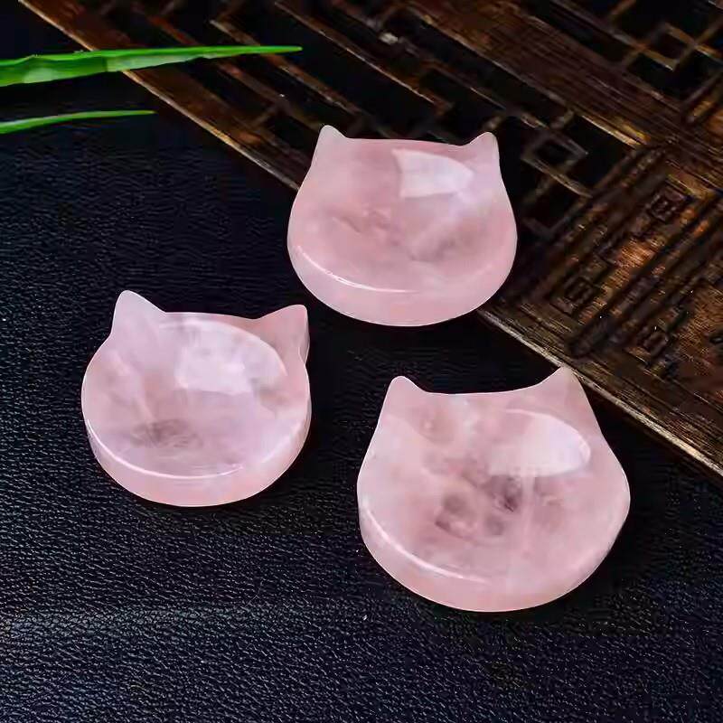天然水晶消磁碗天然粉水晶雕刻猫耳朵净化消磁碗收纳盒器皿摆件