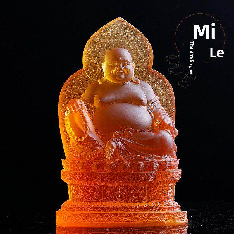 琉璃弥勒佛像笑佛包和尚拜家引财宝桌面装饰装饰佛像用品中国风
