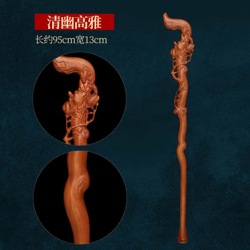 桃木拐杖龙头老人家拐杖专用天然木雕拐棍防滑老年人轻便实木手杖