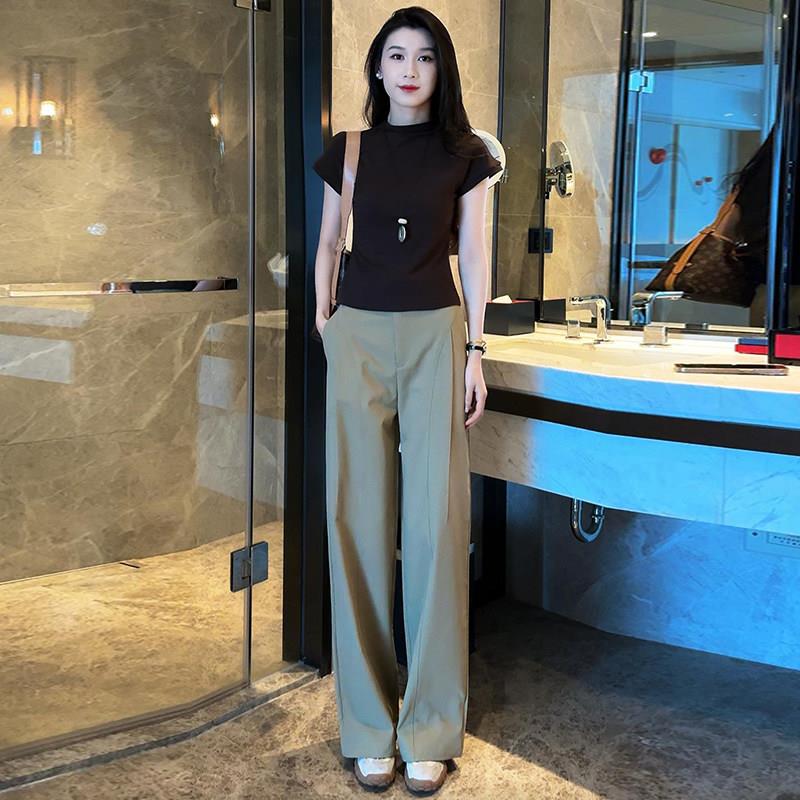 极速休闲洋气时尚减龄套装秋季装新款显瘦短袖女T恤高腰阔腿裤两