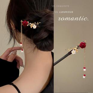 喜婆婆头上戴的花女士盘头花喜婆婆头饰高端结婚妈妈盘头发饰发簪
