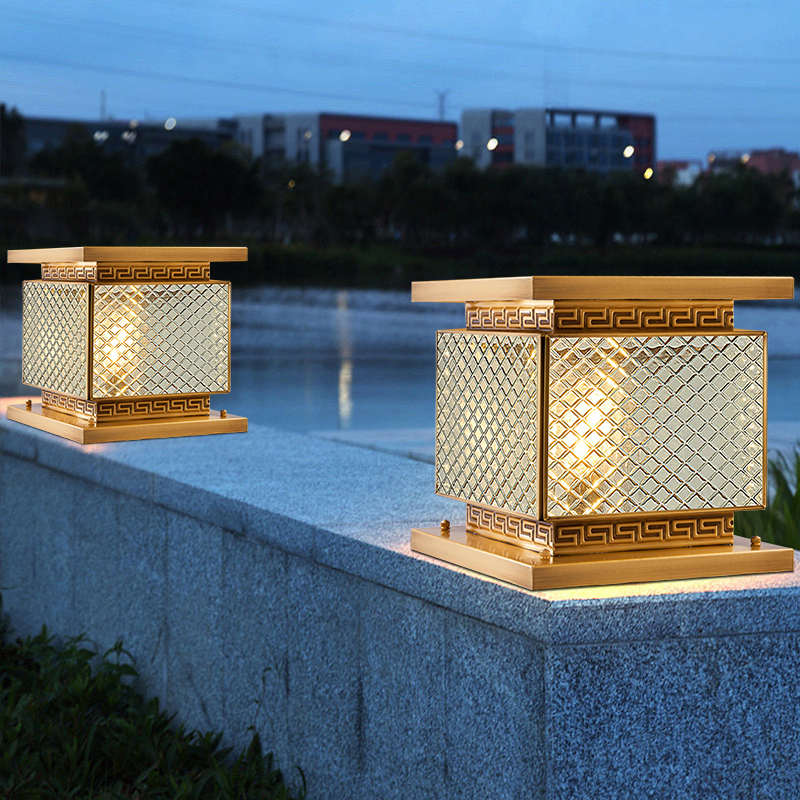 防水柱子柱围墙户外太阳能灯别墅头灯花园家用大门全阳台庭院灯铜