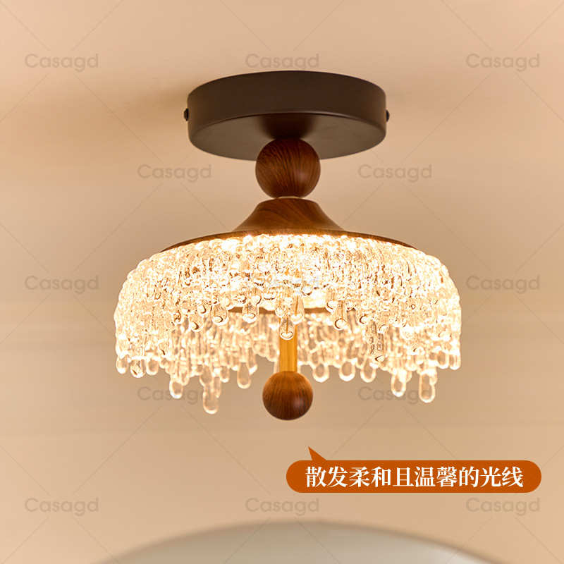 中古风胡桃木色水滴入户玄关灯过道走廊灯法式复古吸顶灯casagd